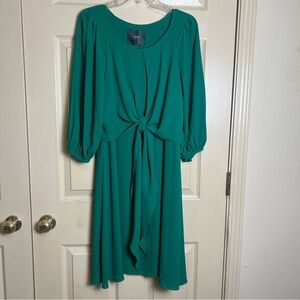 Anthropologie Maeve Tie Front 3/4 Sleeve Midi Green Dress